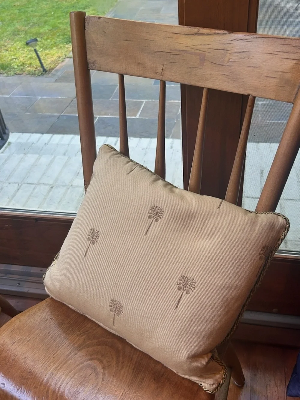 Vintage Ethan Allen Palm Trees Coconuts Embroidered Decorative Throw Pillow